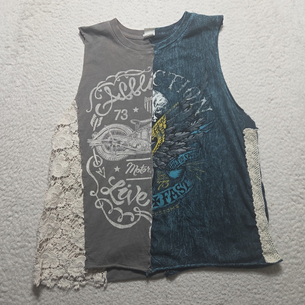 Affliction Tank Top Womens Large Blouse Knit Wings Motorcycle Made In USA